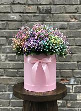 Цветочная композиция из Гипсофила и Розы в шляпной коробке в Александрове