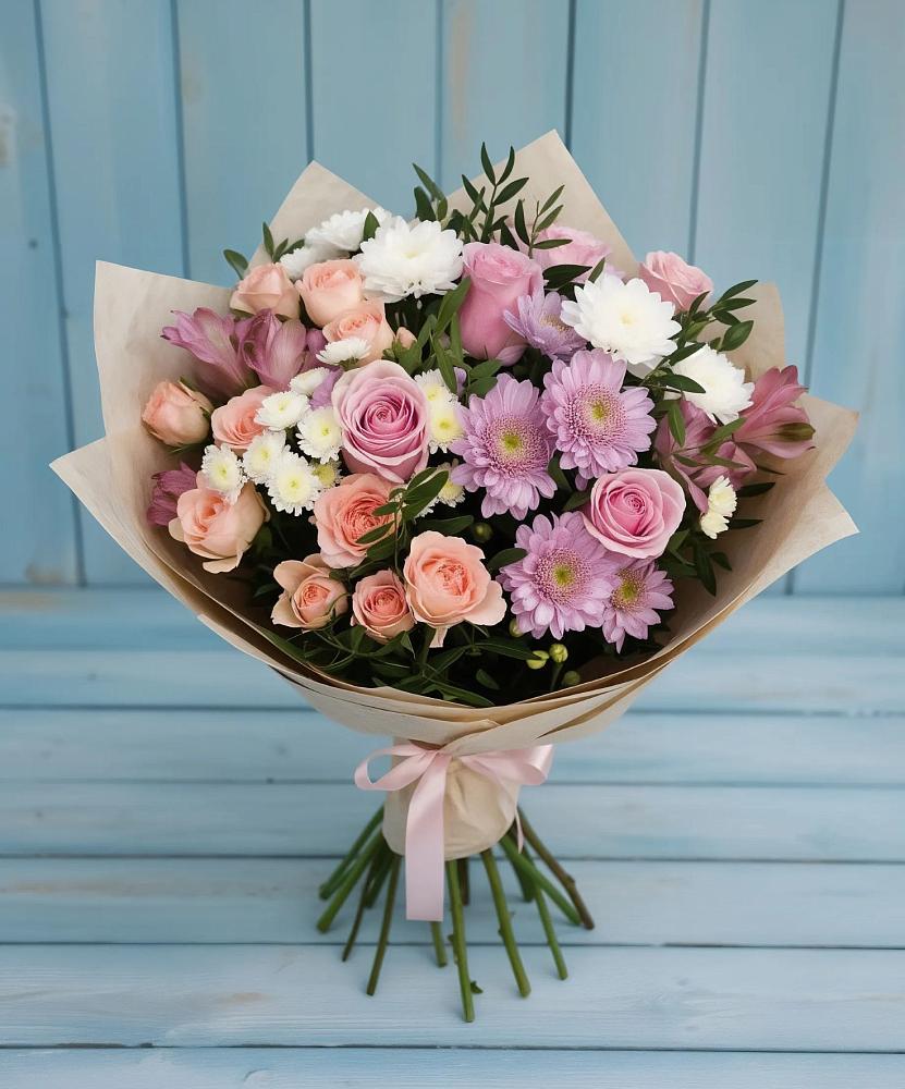 Букет цветов из: Хризантемы, Розы и Альстромерии в Александрове