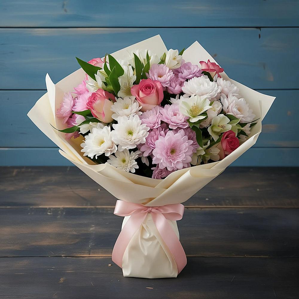 Букет цветов из: Хризантемы, Альстромерии и Розы в Александрове